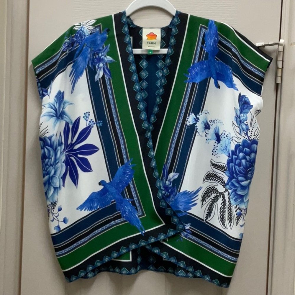 FARM RIO Lazule Silk Wrap Blouse